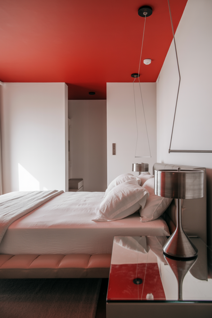 9. Bold Red Ceiling with White Walls