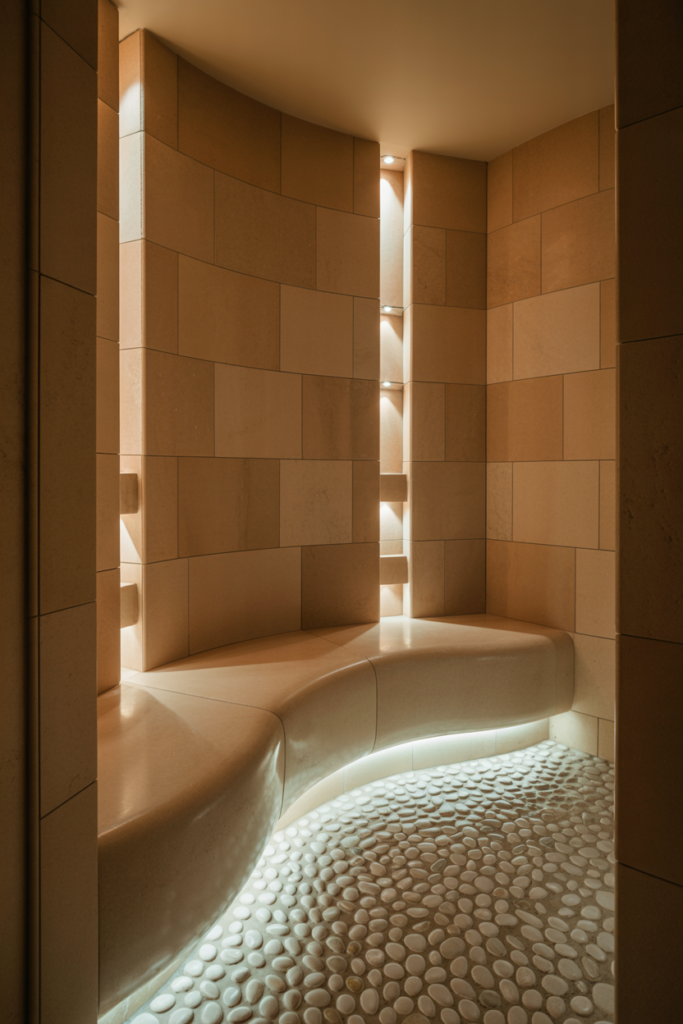 9. Curved Bench for a Smooth Modern Look