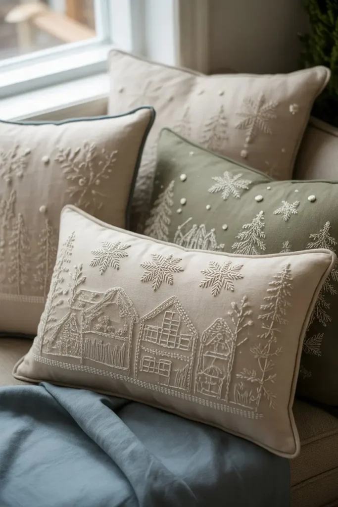 9. Hand Stitched Winter Pillow Covers