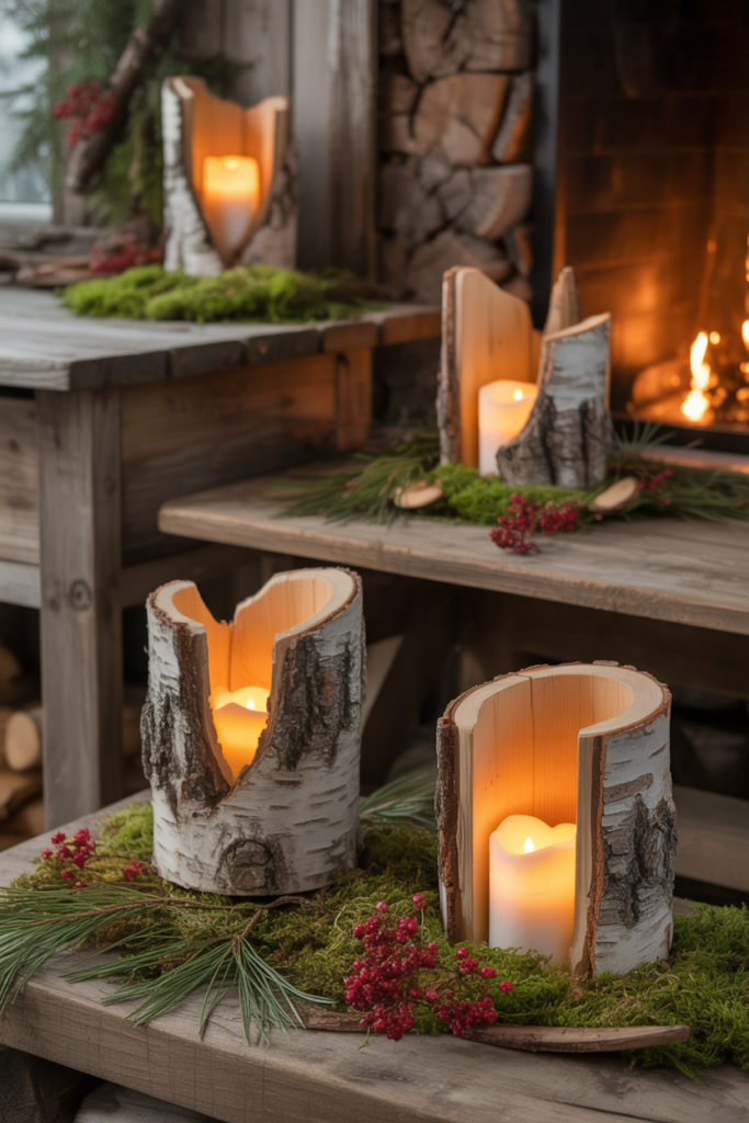 9. Rustic Log Lanterns