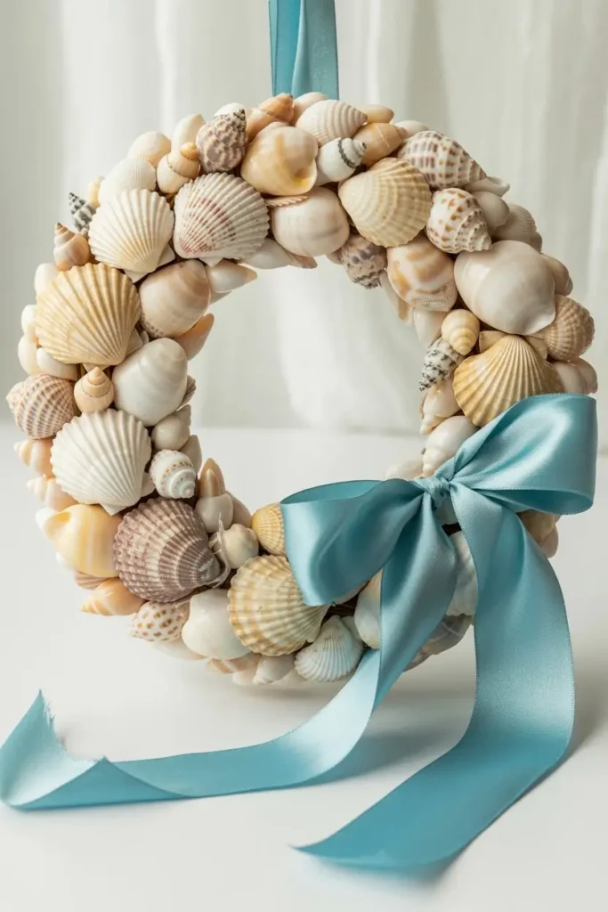 9. Seashell Wreath with Ribbon Accents