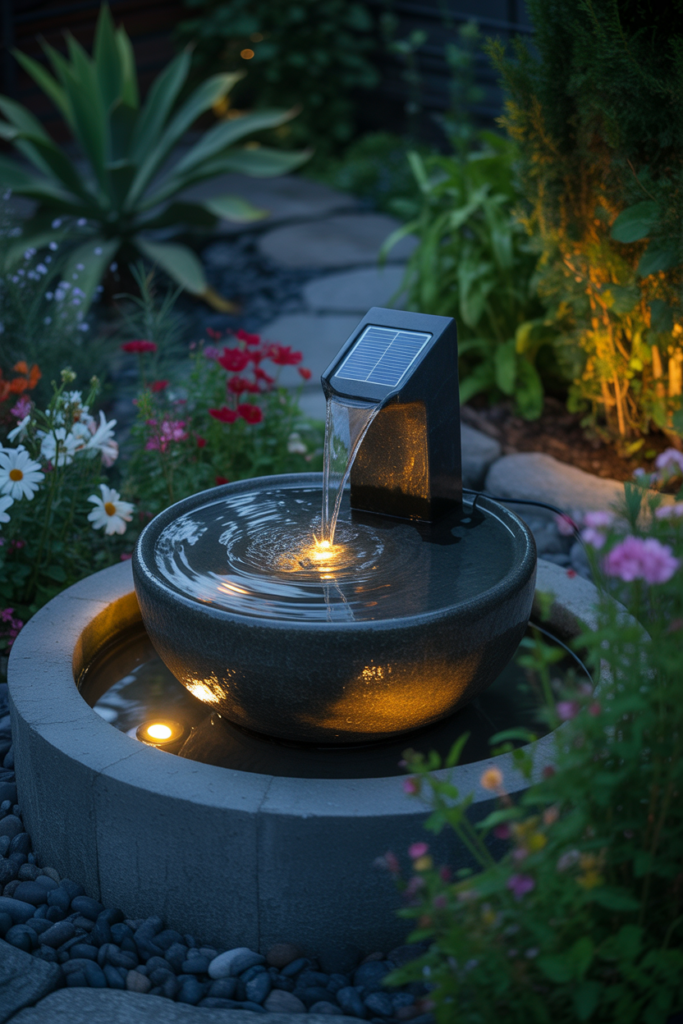 9. Solar Water Features with Integrated Lights