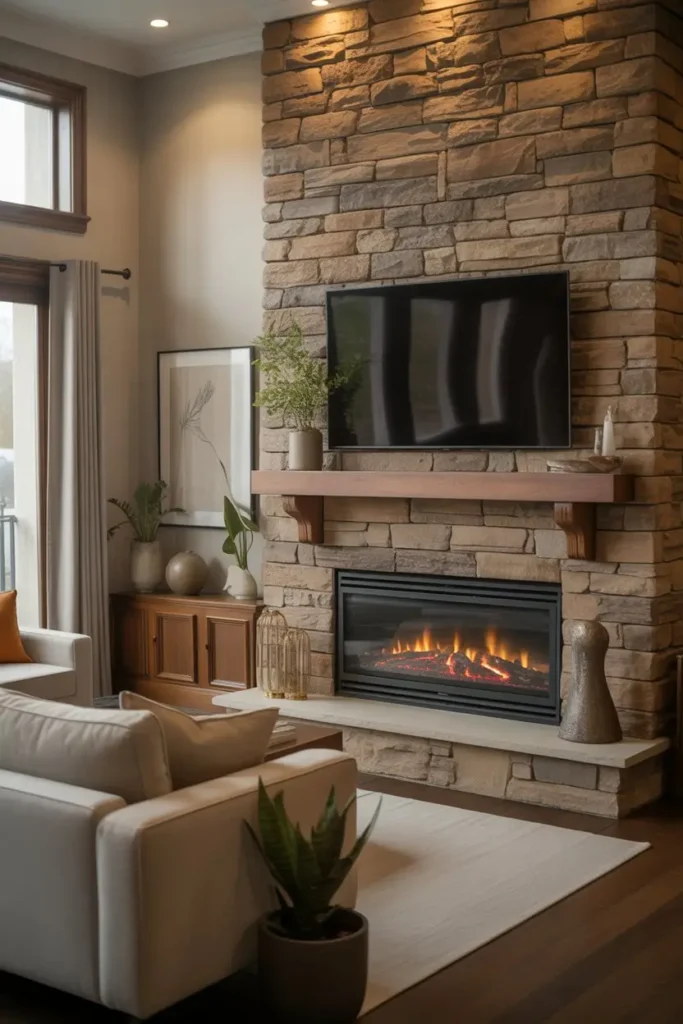 9. Stone Fireplace with Recessed TV
