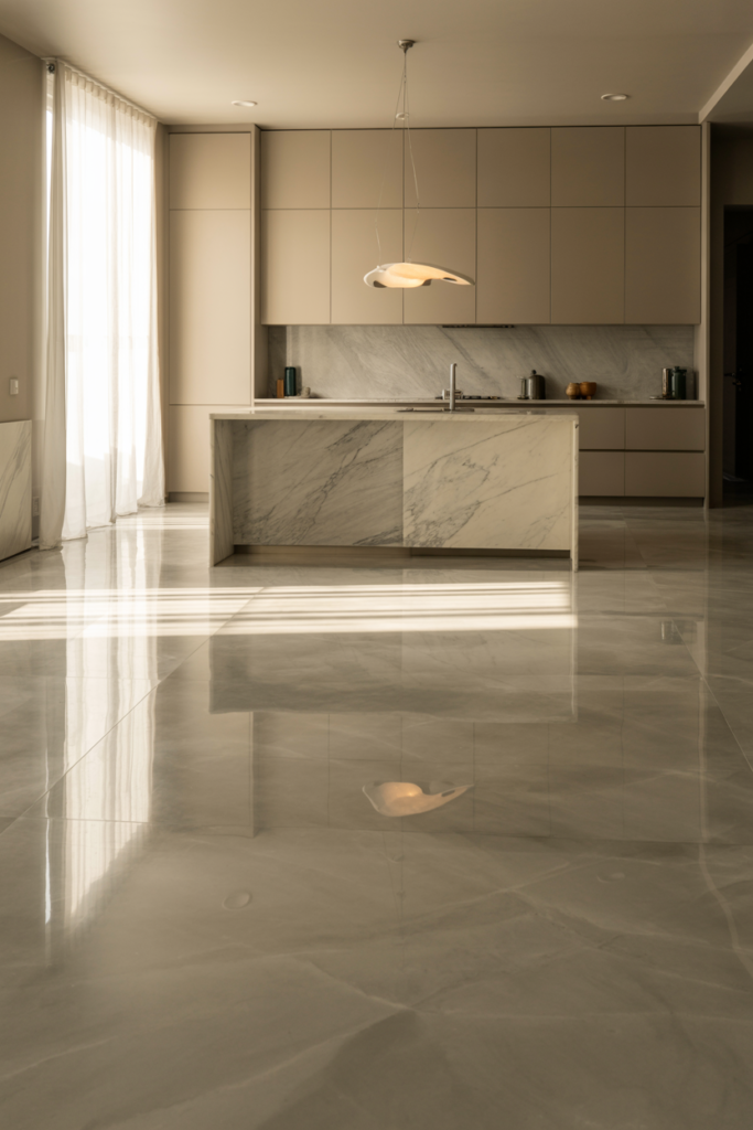 Large-Slab Marble Floors for Seamless Sophistication