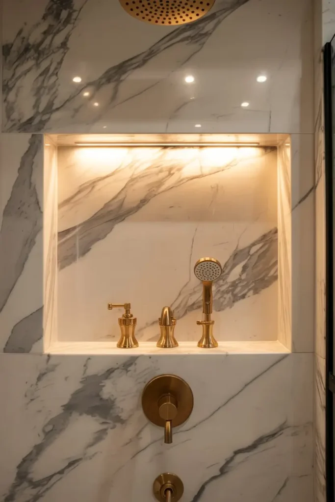 7. Marble Shower Niche for Luxury Appeal