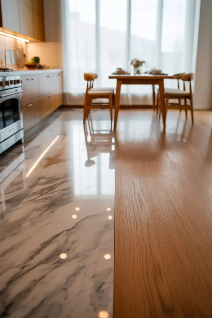 Marble and Wood Combination Floors for Balanced Beauty