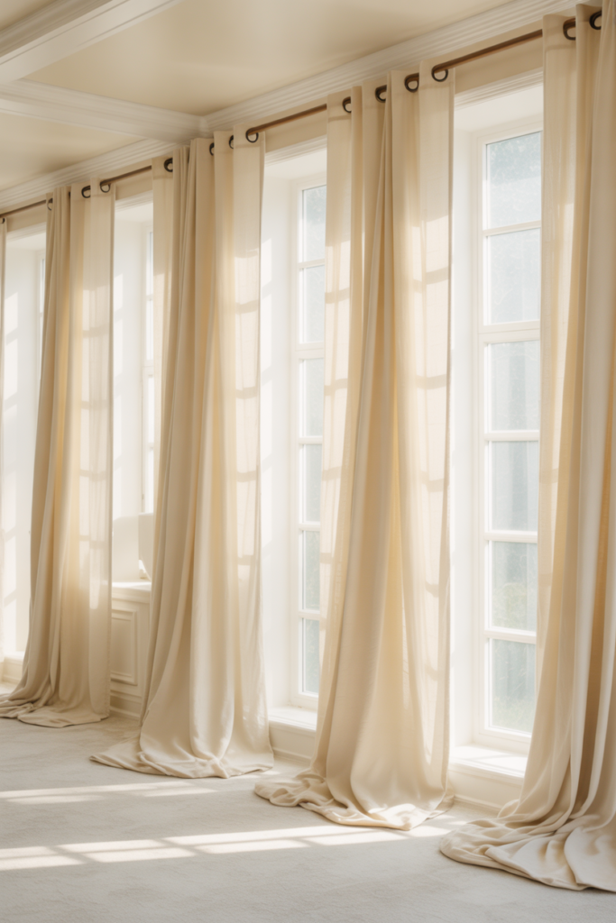 1. Ceiling-to-Floor Curtain Rods for an Expansive Look