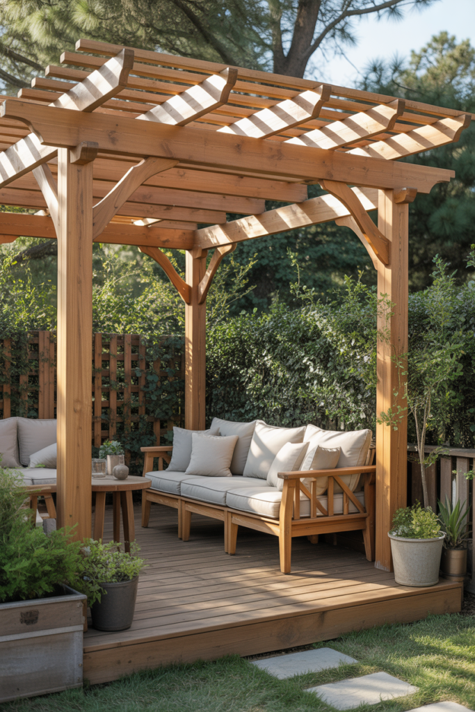 1. Classic Wood Pergola for a Warm Outdoor Feel