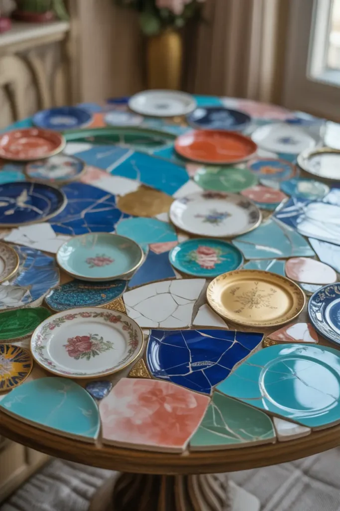 1. Transforming Old Plates into Mosaic Tabletops