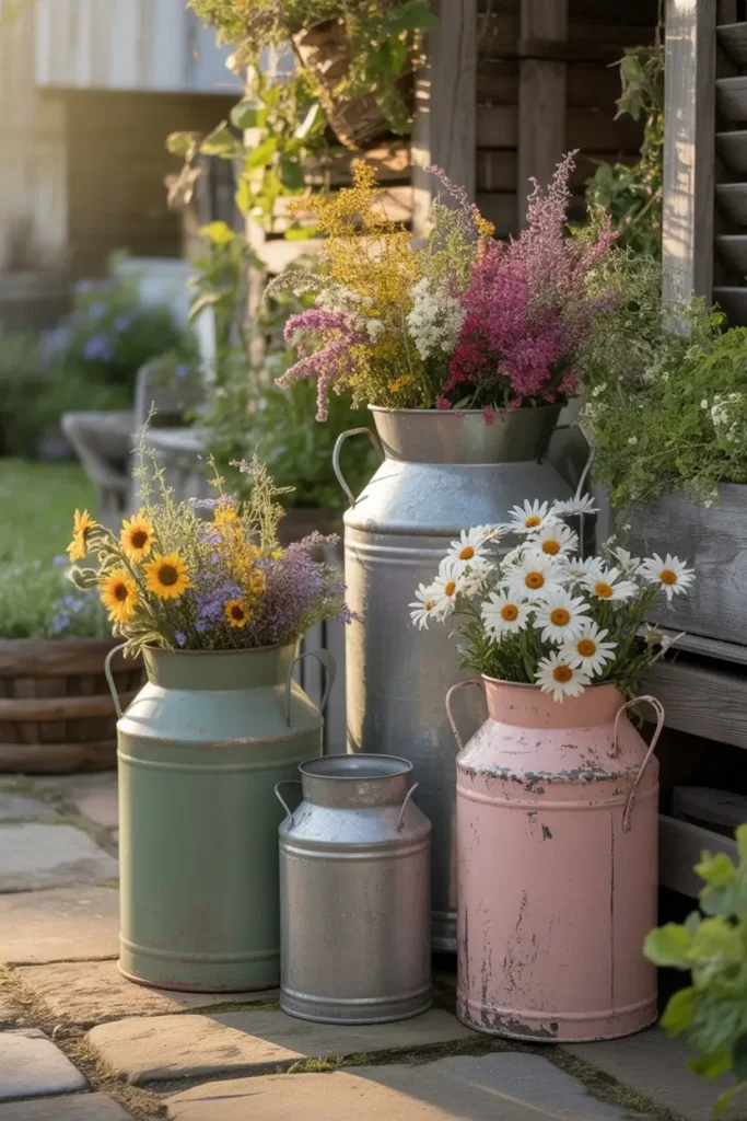 1. Vintage Farmhouse Milk Can Planters