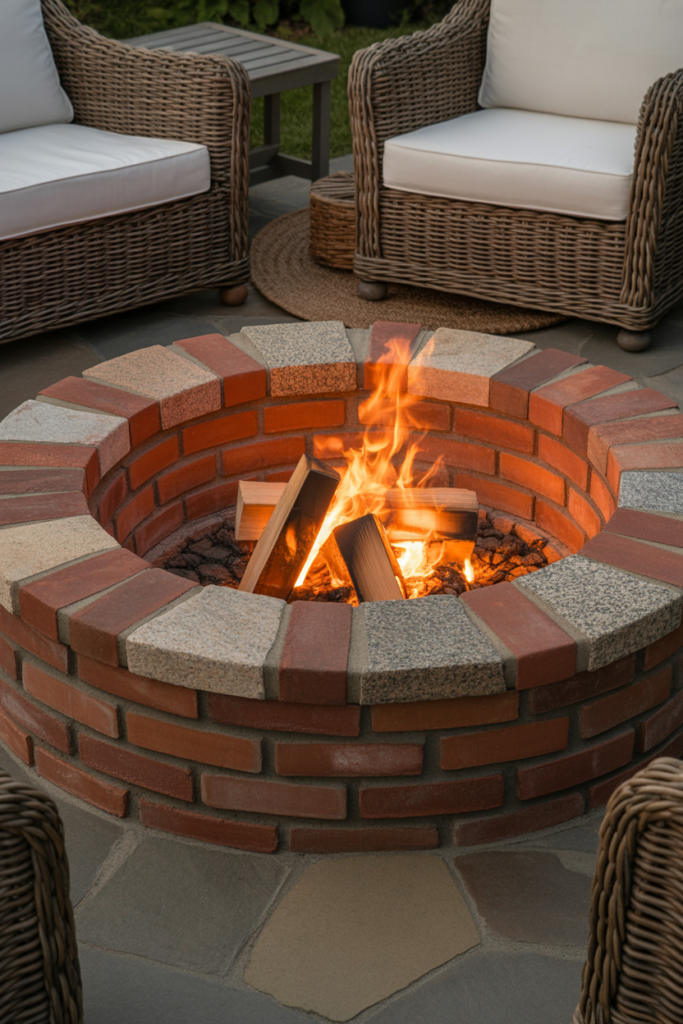 10. Circular Brick Fire Pit with Stone Accent
