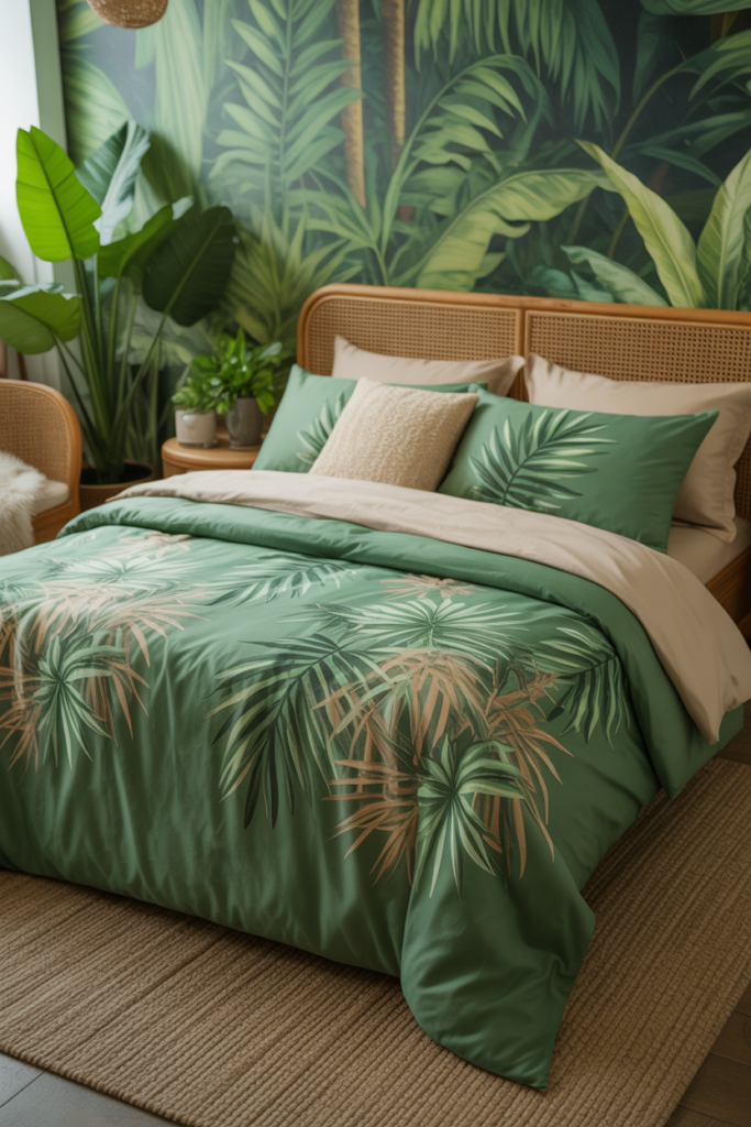 10. Incorporating Forest Green into a Tropical Bedroom Theme