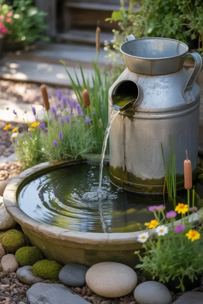 10. Milk Can Water Feature Planters
