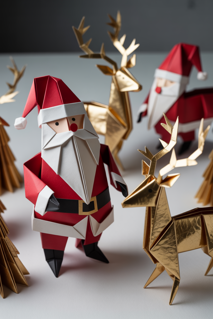 10. Origami Santa and Reindeer Figures