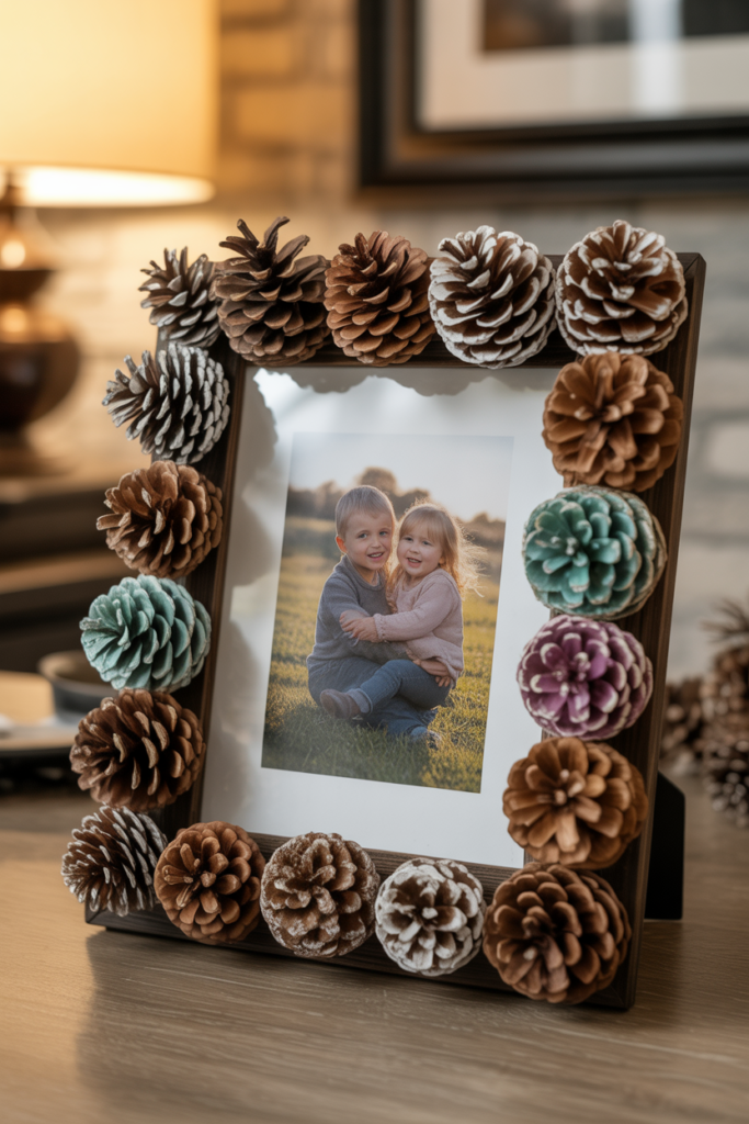 10. Pine Cone Picture Frames