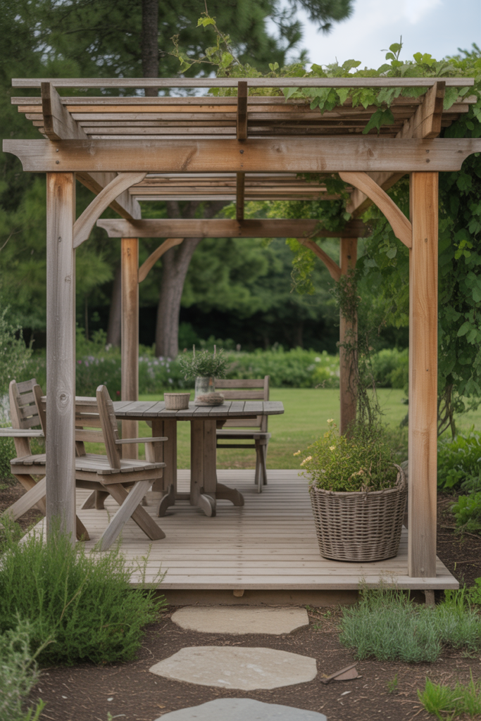 10. Rustic Pergola for a Natural Farmhouse Feel