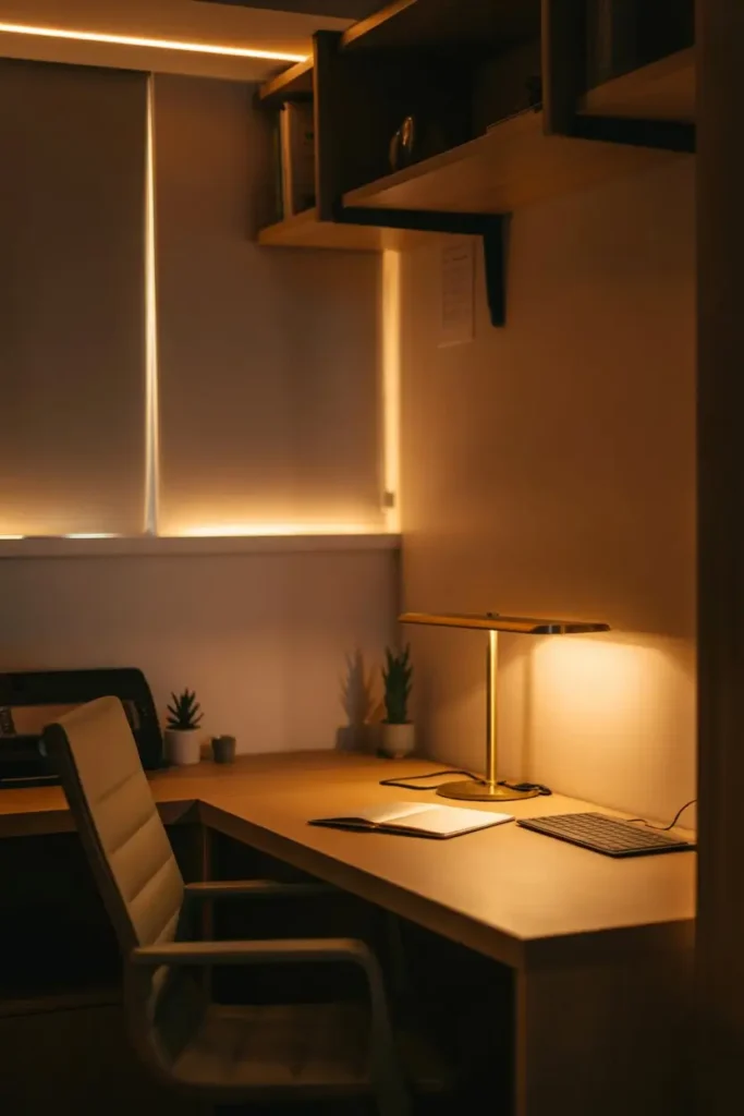 10. Soft Lighting Layers for Long Work Hours
