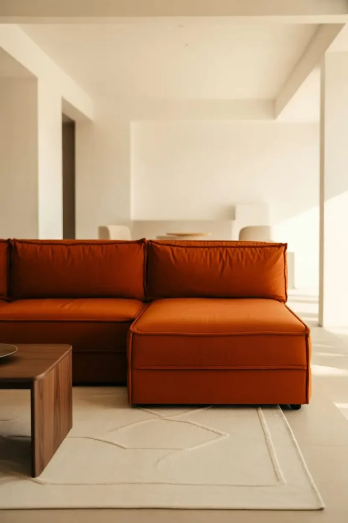 11 Stylish Orange Couch Living Room With Minimal Decor Approach