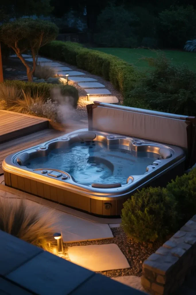 11. Hot Tub with Outdoor Lighting for Night Use