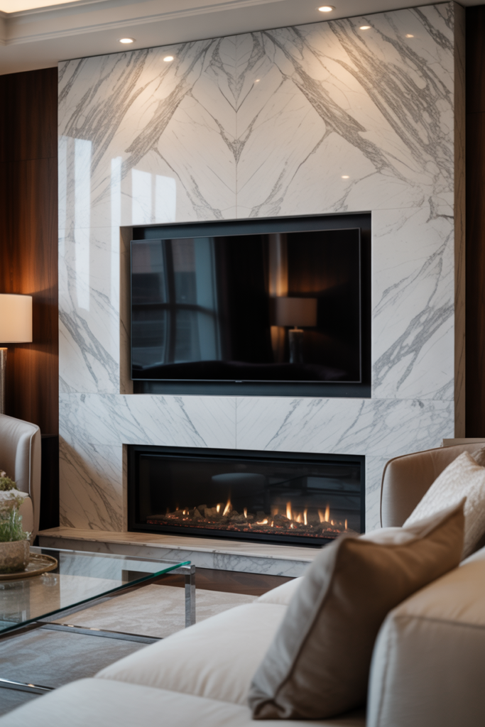11. Marble Fireplace With Soft Contrast TV