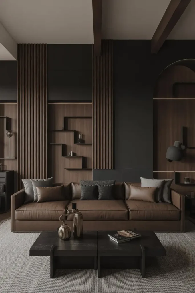 11. Monochrome Black and Brown Living Rooms