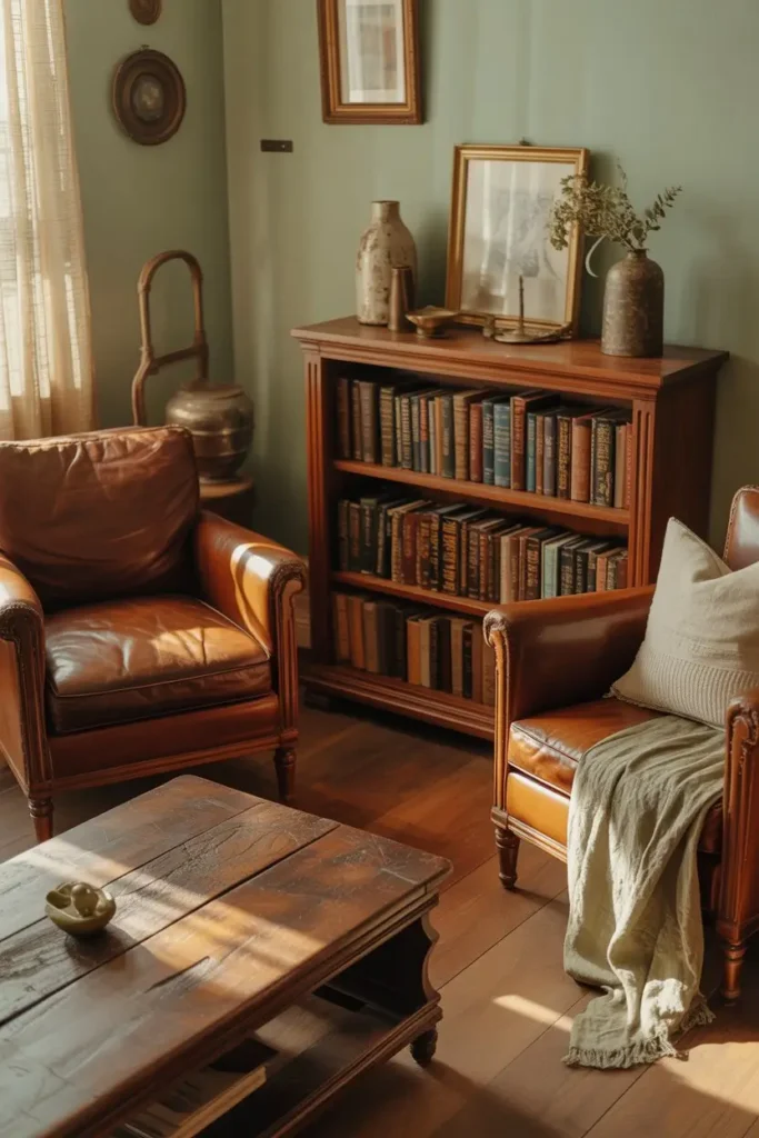 12 Vintage Brown Pieces With Soft Green Surroundings