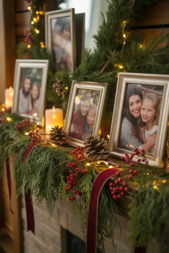 12. Family Photo Display with Holiday Warmth