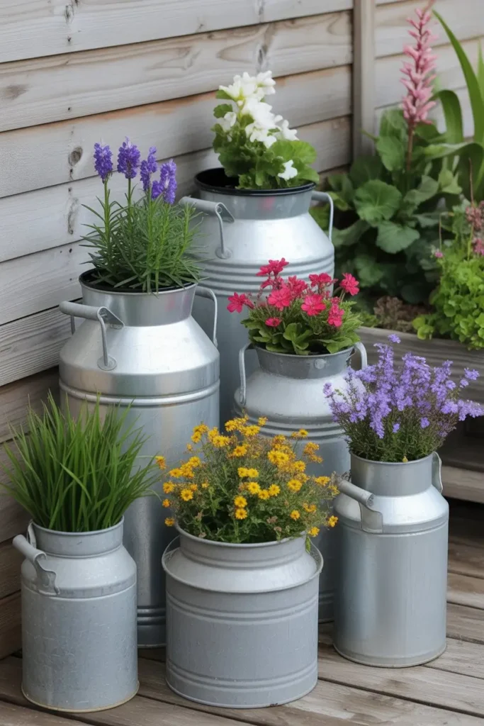 12. Mini Milk Can Cluster Gardens