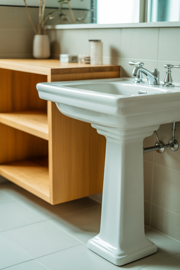 12. Pedestal Sink Paired with Floating Vanity