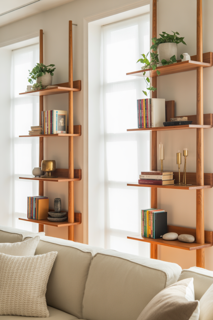 13. Narrow Bookshelves for Tight Living Rooms
