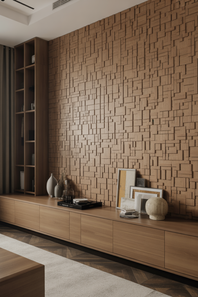 13. Wood Mosaic Walls for Artful Design