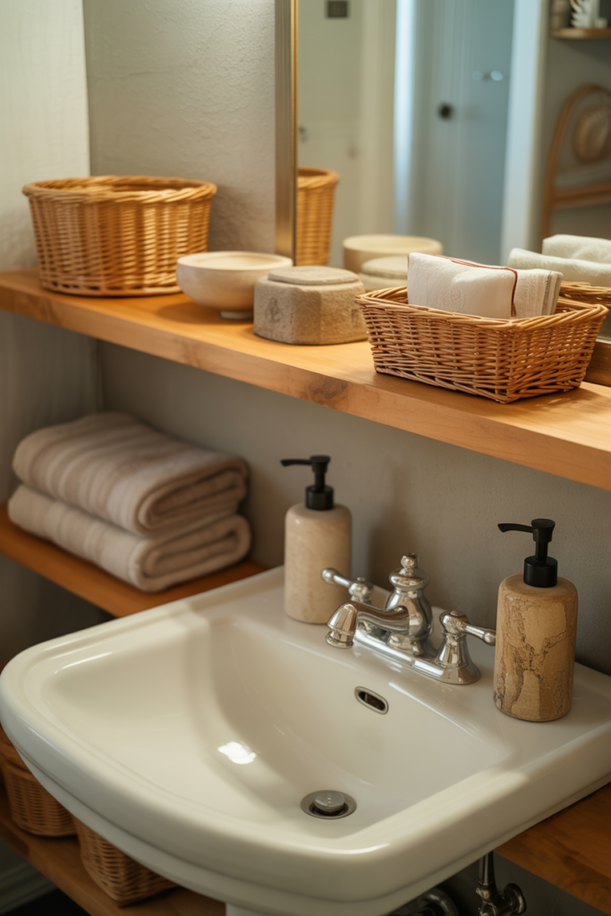 14. Pedestal Sink with Natural Materials for Organic Charm