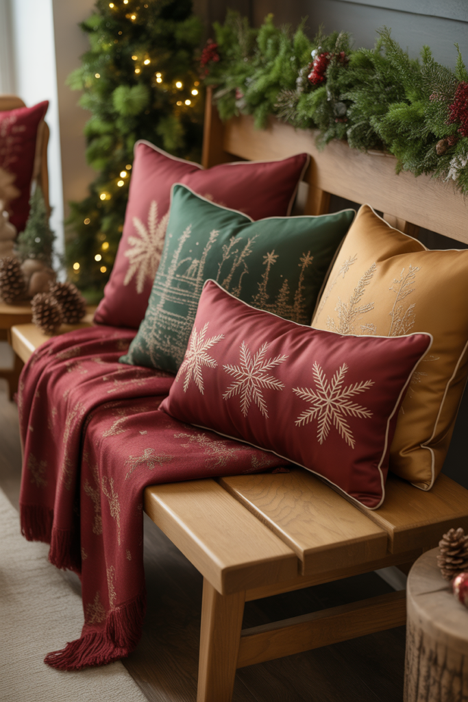 14. Soft Holiday Pillows on Seating