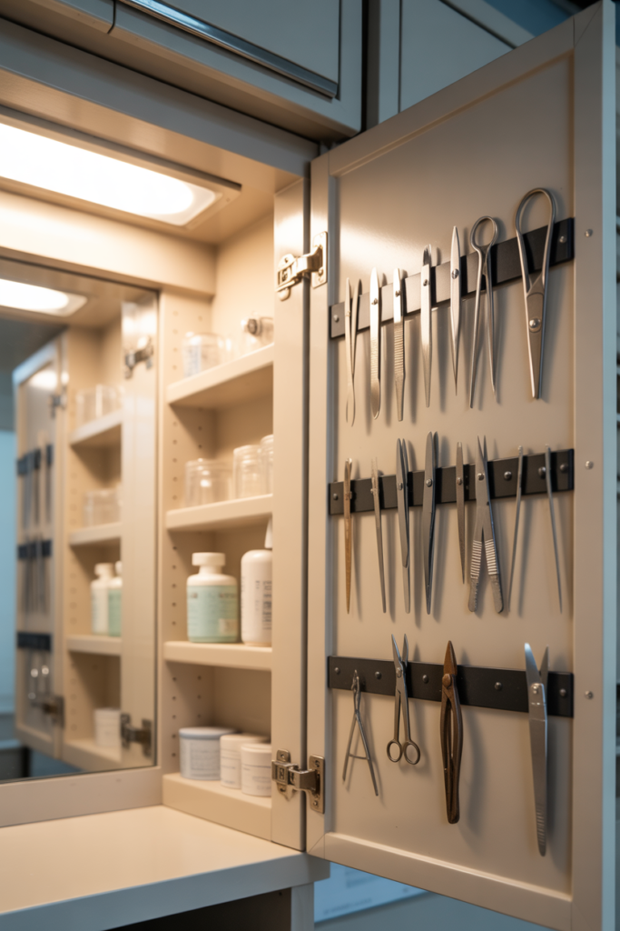 14. Use a Magnetic Strip for Scissors and Tweezers