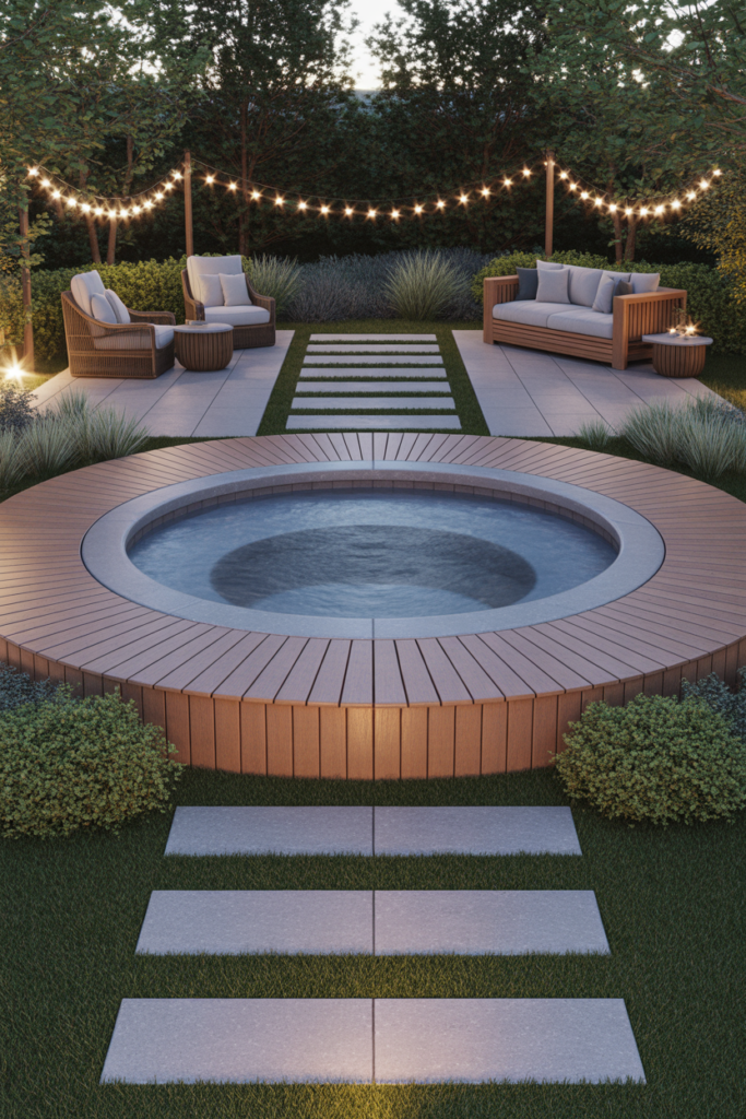 15. Family Friendly Hot Tub Backyard Design