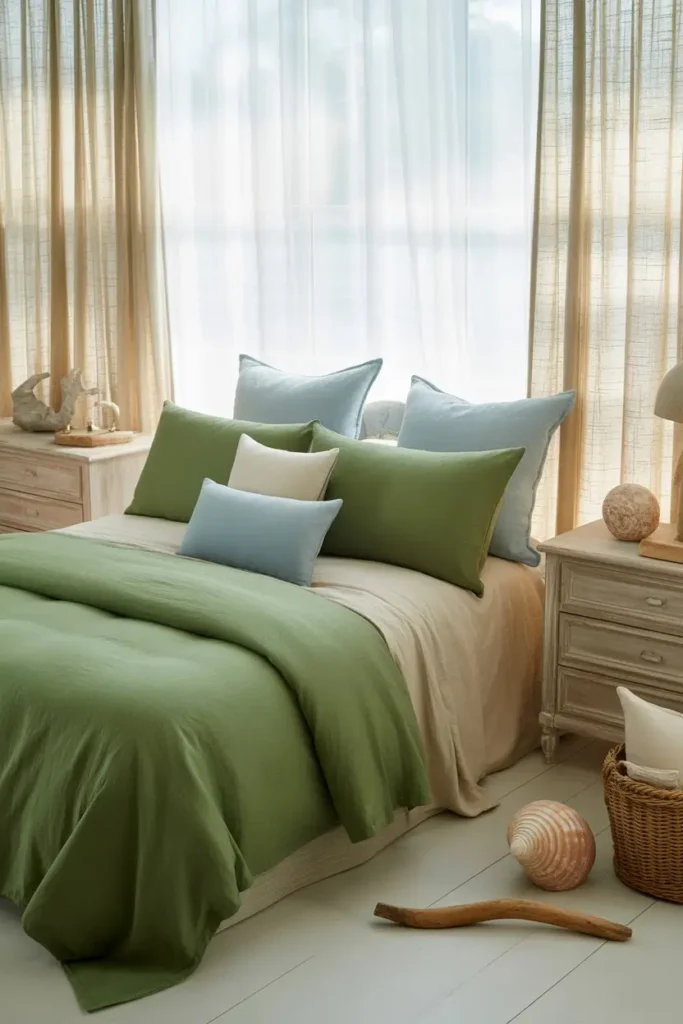 15. Forest Green Bedding for a Coastal Bedroom
