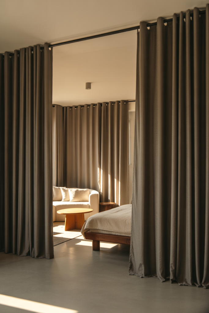 15. Incorporate Curtains into a Partition for Room Zoning