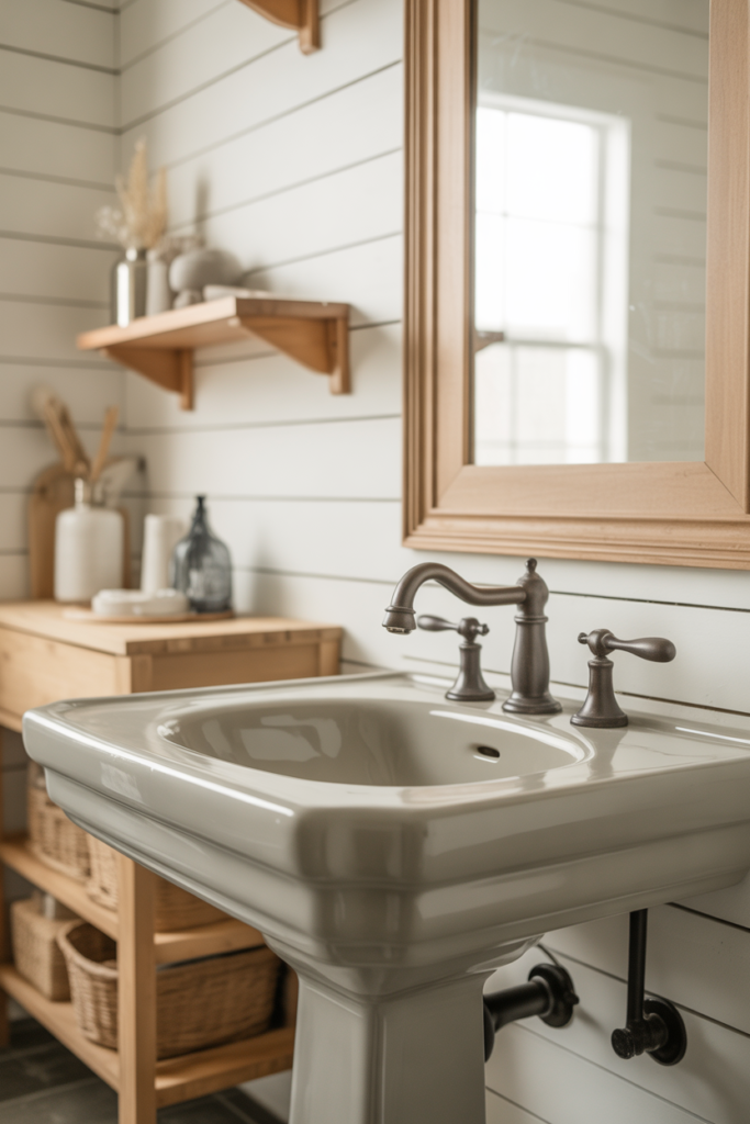 15. Modern Farmhouse Bathroom with Pedestal Sink