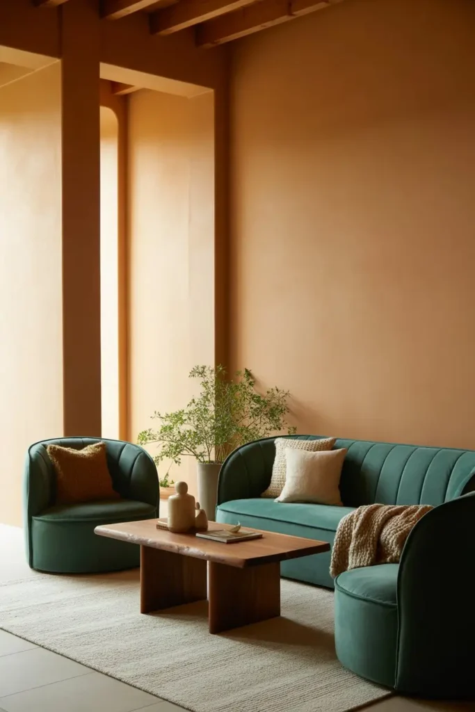 15. Natural Wood With Teal and Beige Balance