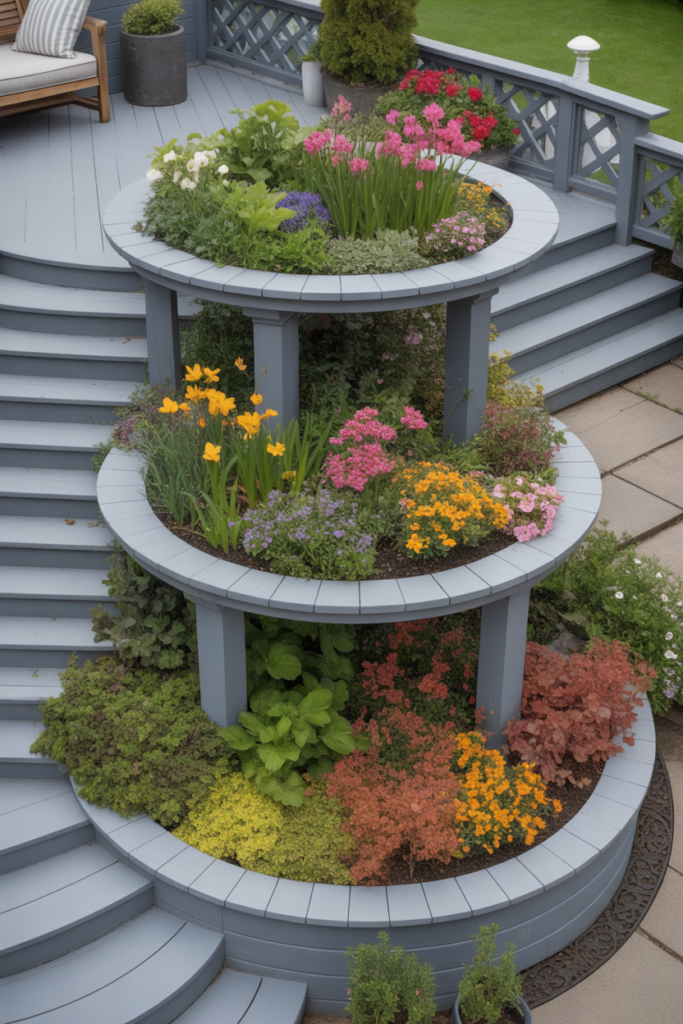 15. Patio Tiers with Seasonal Plant Themes