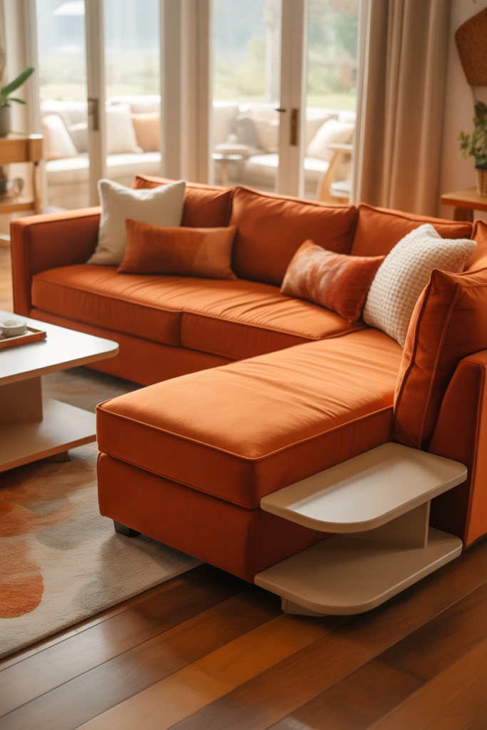 16 Stylish Orange Couch Living Room With Family Friendly Comfort