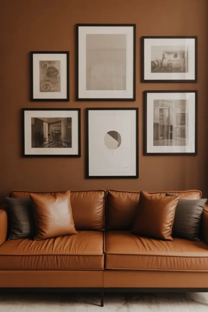 16. Black Frames with Brown Artwork and Decor