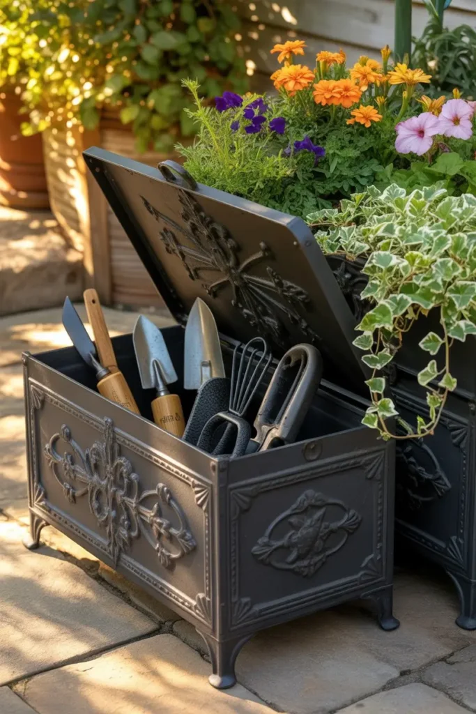 16. Cast Iron Outdoor Storage and Planter Combinations