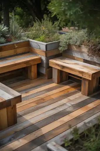 16. Eco-Friendly Deck with Recycled Planters