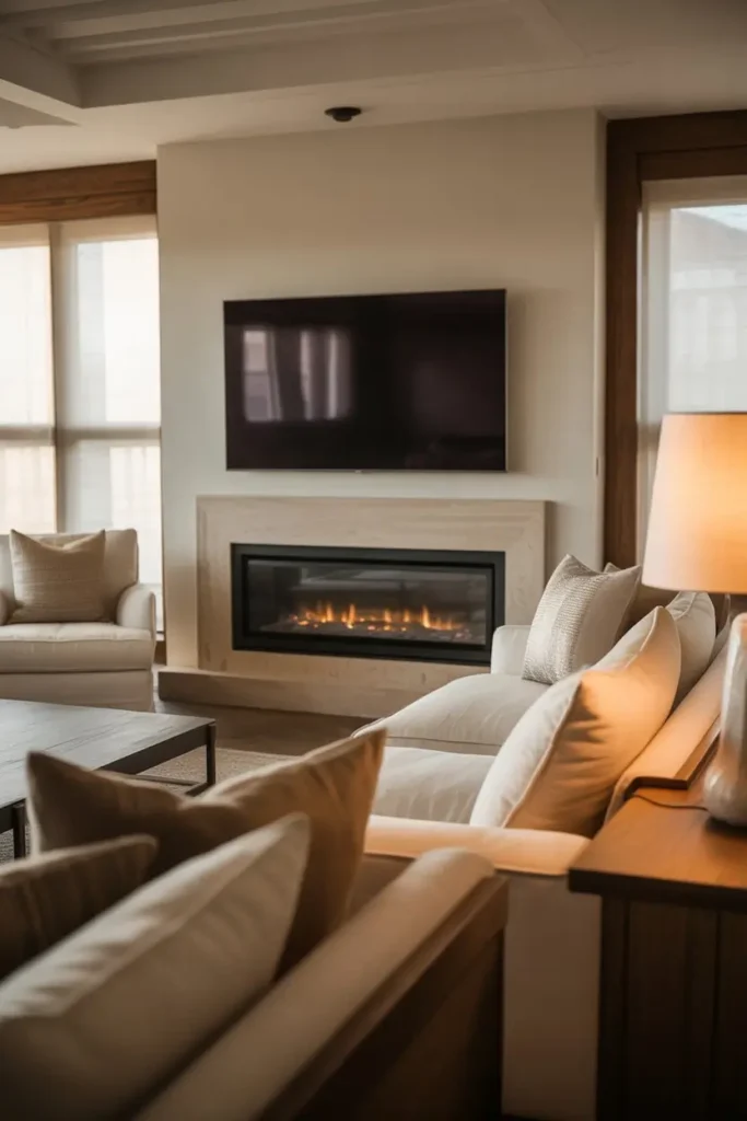 16. Low Fireplace With Eye Level TV Comfort