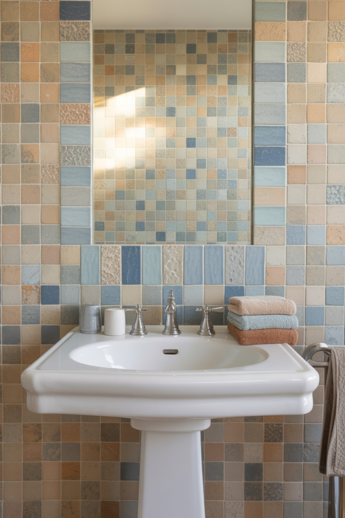 16. Pedestal Sink with Custom Tile Surround for Personalized Style