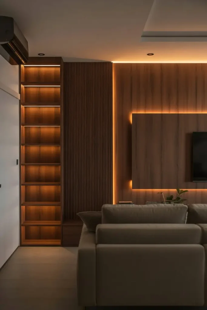 16. Wood Wall with Integrated Lighting