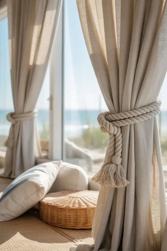 17. Hang Curtains with Rope Tiebacks for a Nautical Vibe