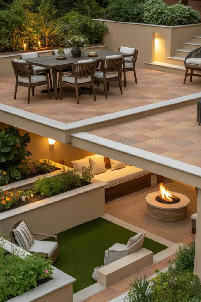 17. Tiered Patio with Multi-Functional Spaces
