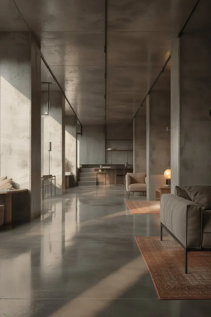 2. Concrete Floors That Ground the Space